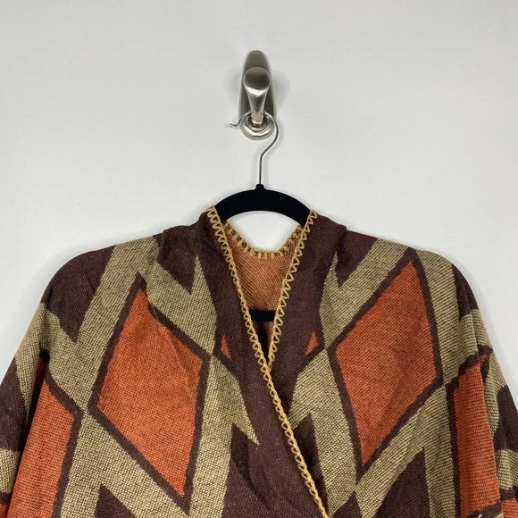 NEW Boho Diamond Cheetah Ruana Oversized Open Wrap Poncho Blanket Scarf - Picture 3 of 8